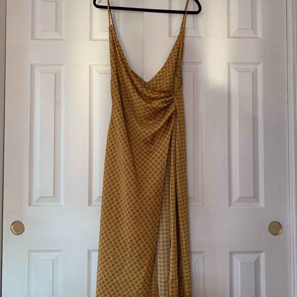 Urban Outfitters Lily Satin Wrap Midi Dress in Yellow Print